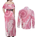 NAIDOC Week 2025 Indigenous Couples Matching Off Shoulder Maxi Dress and Long Sleeve Button Shirt Breast Cancer Pink Ribbon