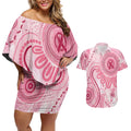 NAIDOC Week 2025 Indigenous Couples Matching Off Shoulder Short Dress and Hawaiian Shirt Breast Cancer Pink Ribbon