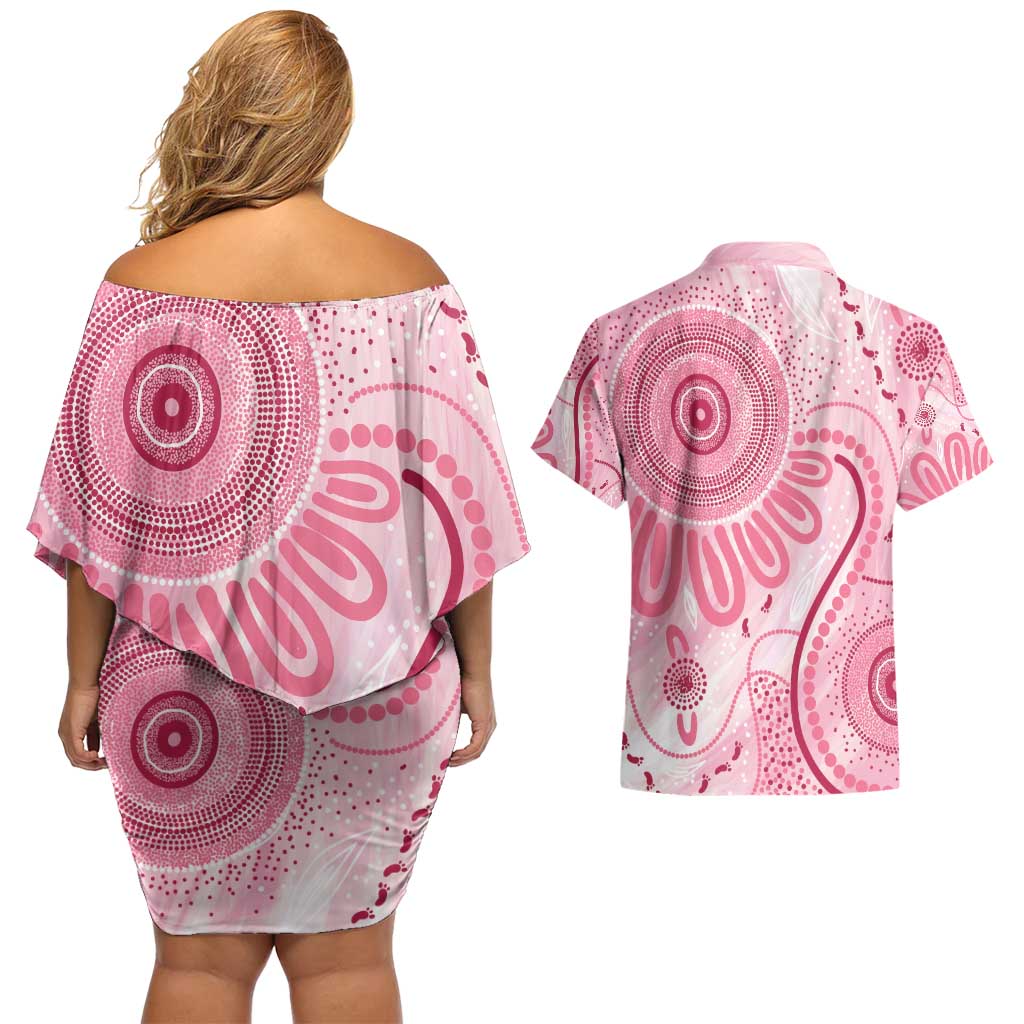 NAIDOC Week 2025 Indigenous Couples Matching Off Shoulder Short Dress and Hawaiian Shirt Breast Cancer Pink Ribbon