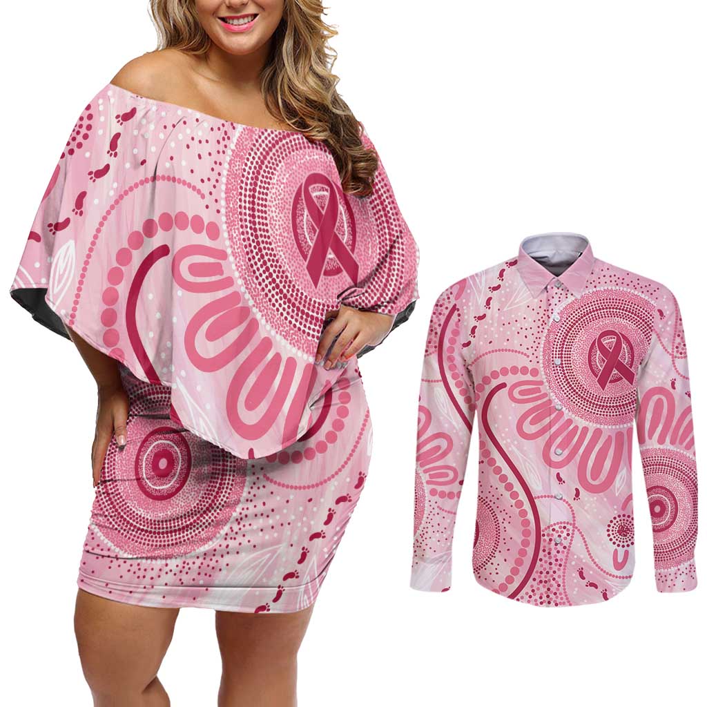 NAIDOC Week 2025 Indigenous Couples Matching Off Shoulder Short Dress and Long Sleeve Button Shirt Breast Cancer Pink Ribbon
