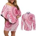 NAIDOC Week 2025 Indigenous Couples Matching Off Shoulder Short Dress and Long Sleeve Button Shirt Breast Cancer Pink Ribbon