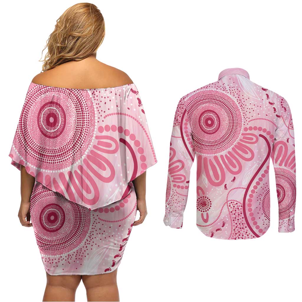 NAIDOC Week 2025 Indigenous Couples Matching Off Shoulder Short Dress and Long Sleeve Button Shirt Breast Cancer Pink Ribbon