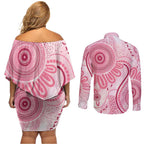 NAIDOC Week 2025 Indigenous Couples Matching Off Shoulder Short Dress and Long Sleeve Button Shirt Breast Cancer Pink Ribbon