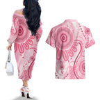 NAIDOC Week 2025 Indigenous Couples Matching Off The Shoulder Long Sleeve Dress and Hawaiian Shirt Breast Cancer Pink Ribbon