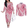 NAIDOC Week 2025 Indigenous Couples Matching Off The Shoulder Long Sleeve Dress and Long Sleeve Button Shirt Breast Cancer Pink Ribbon