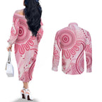 NAIDOC Week 2025 Indigenous Couples Matching Off The Shoulder Long Sleeve Dress and Long Sleeve Button Shirt Breast Cancer Pink Ribbon