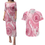NAIDOC Week 2025 Indigenous Couples Matching Puletasi and Hawaiian Shirt Breast Cancer Pink Ribbon