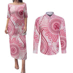 NAIDOC Week 2025 Indigenous Couples Matching Puletasi and Long Sleeve Button Shirt Breast Cancer Pink Ribbon