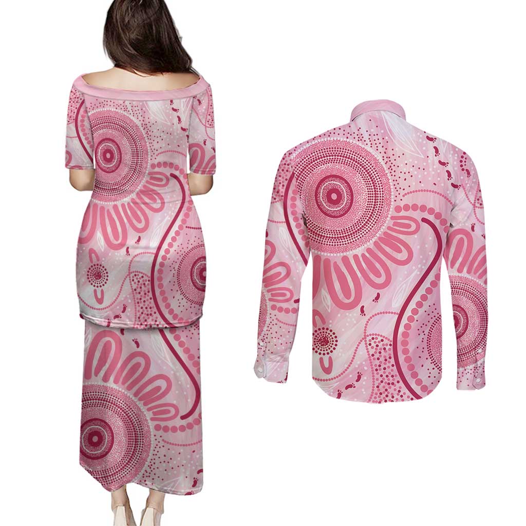 NAIDOC Week 2025 Indigenous Couples Matching Puletasi and Long Sleeve Button Shirt Breast Cancer Pink Ribbon