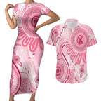 NAIDOC Week 2025 Indigenous Couples Matching Short Sleeve Bodycon Dress and Hawaiian Shirt Breast Cancer Pink Ribbon