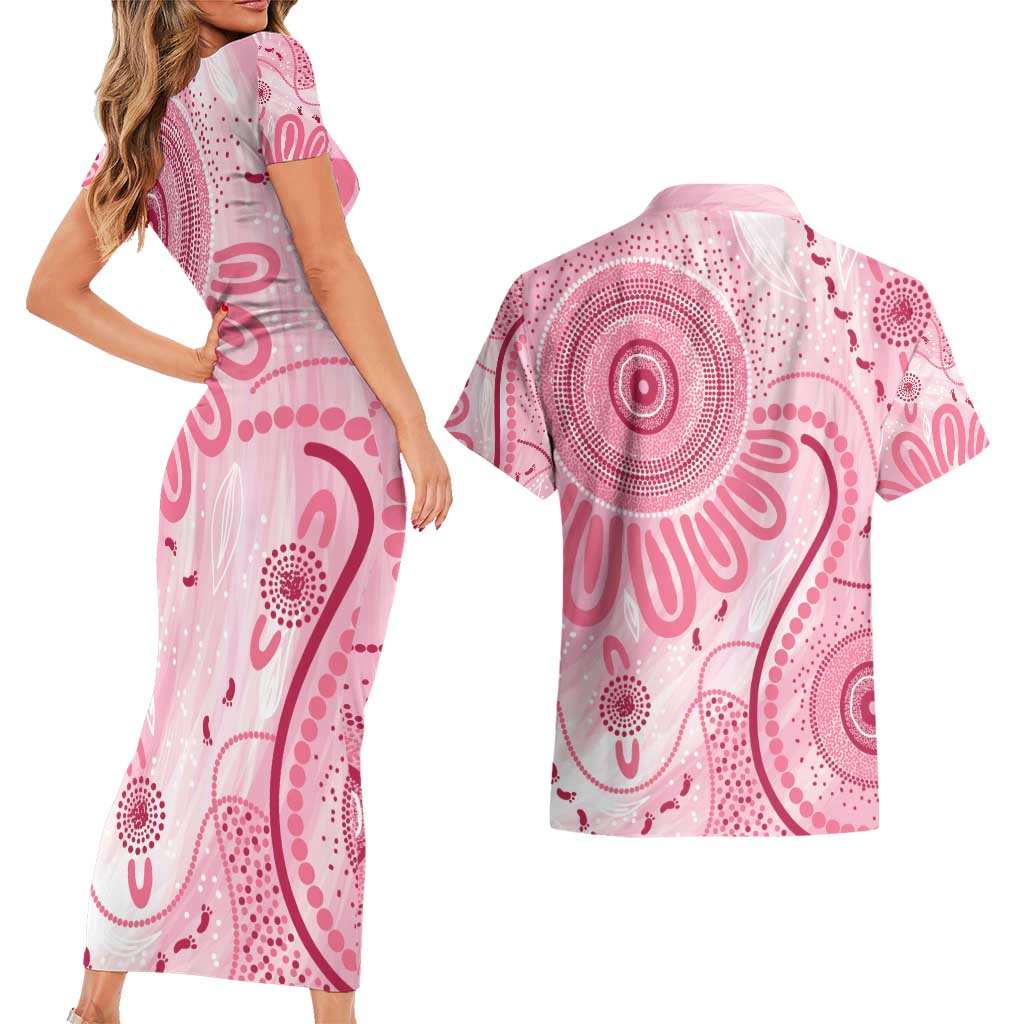 NAIDOC Week 2025 Indigenous Couples Matching Short Sleeve Bodycon Dress and Hawaiian Shirt Breast Cancer Pink Ribbon