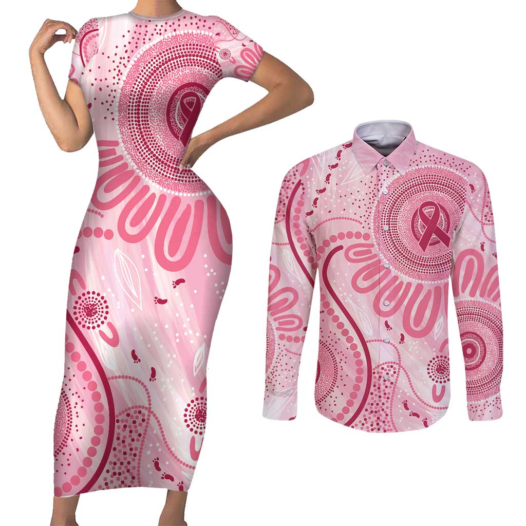 NAIDOC Week 2025 Indigenous Couples Matching Short Sleeve Bodycon Dress and Long Sleeve Button Shirt Breast Cancer Pink Ribbon