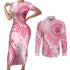 NAIDOC Week 2025 Indigenous Couples Matching Short Sleeve Bodycon Dress and Long Sleeve Button Shirt Breast Cancer Pink Ribbon