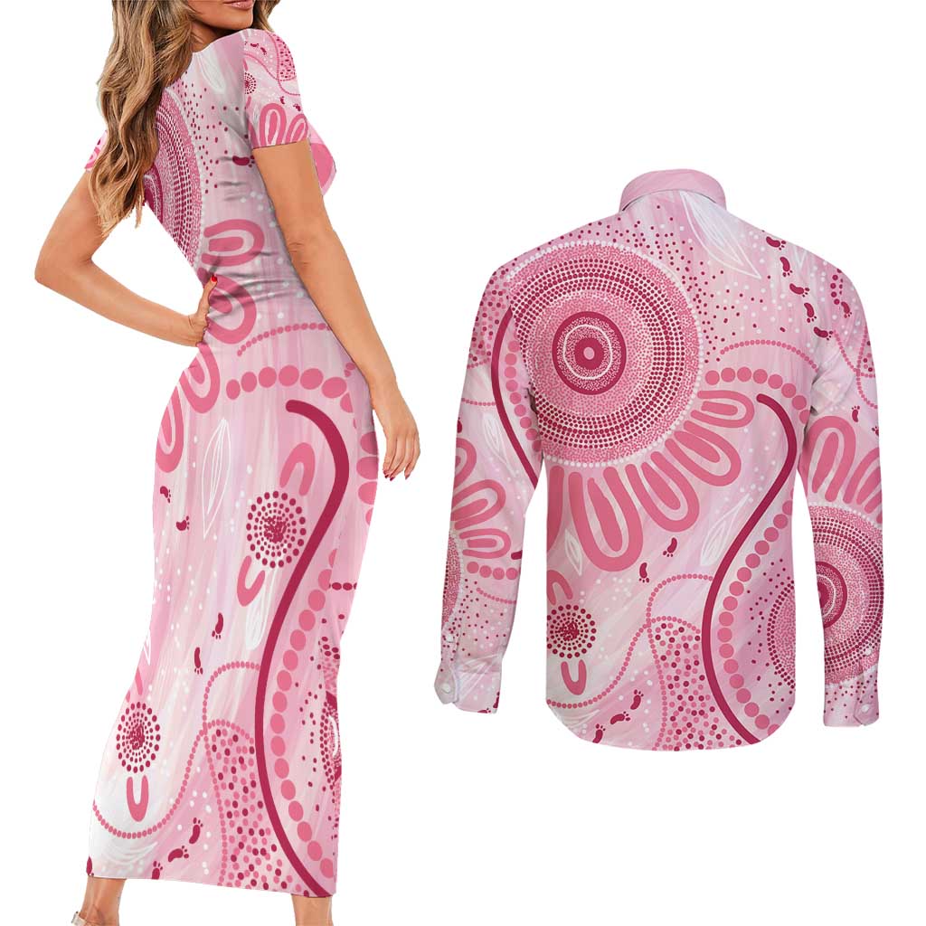 NAIDOC Week 2025 Indigenous Couples Matching Short Sleeve Bodycon Dress and Long Sleeve Button Shirt Breast Cancer Pink Ribbon