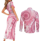 NAIDOC Week 2025 Indigenous Couples Matching Short Sleeve Bodycon Dress and Long Sleeve Button Shirt Breast Cancer Pink Ribbon