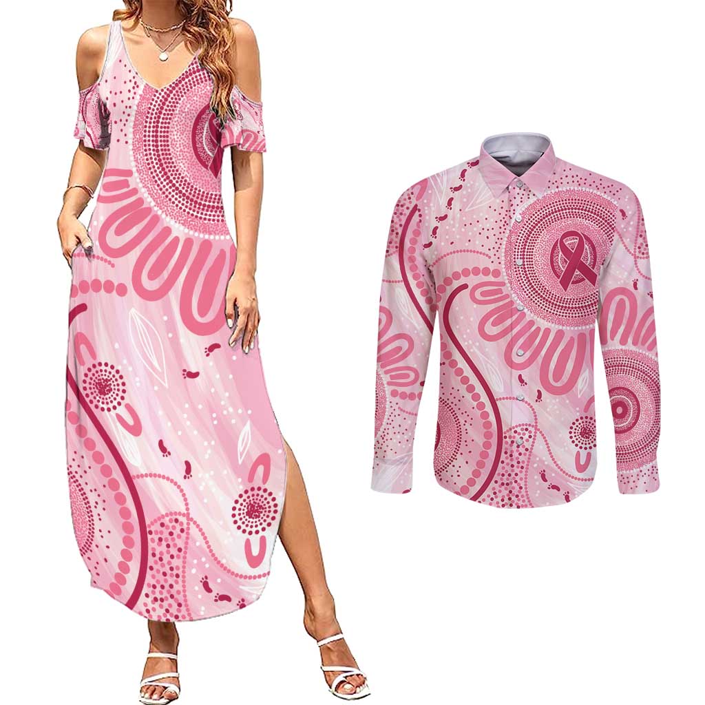 NAIDOC Week 2025 Indigenous Couples Matching Summer Maxi Dress and Long Sleeve Button Shirt Breast Cancer Pink Ribbon