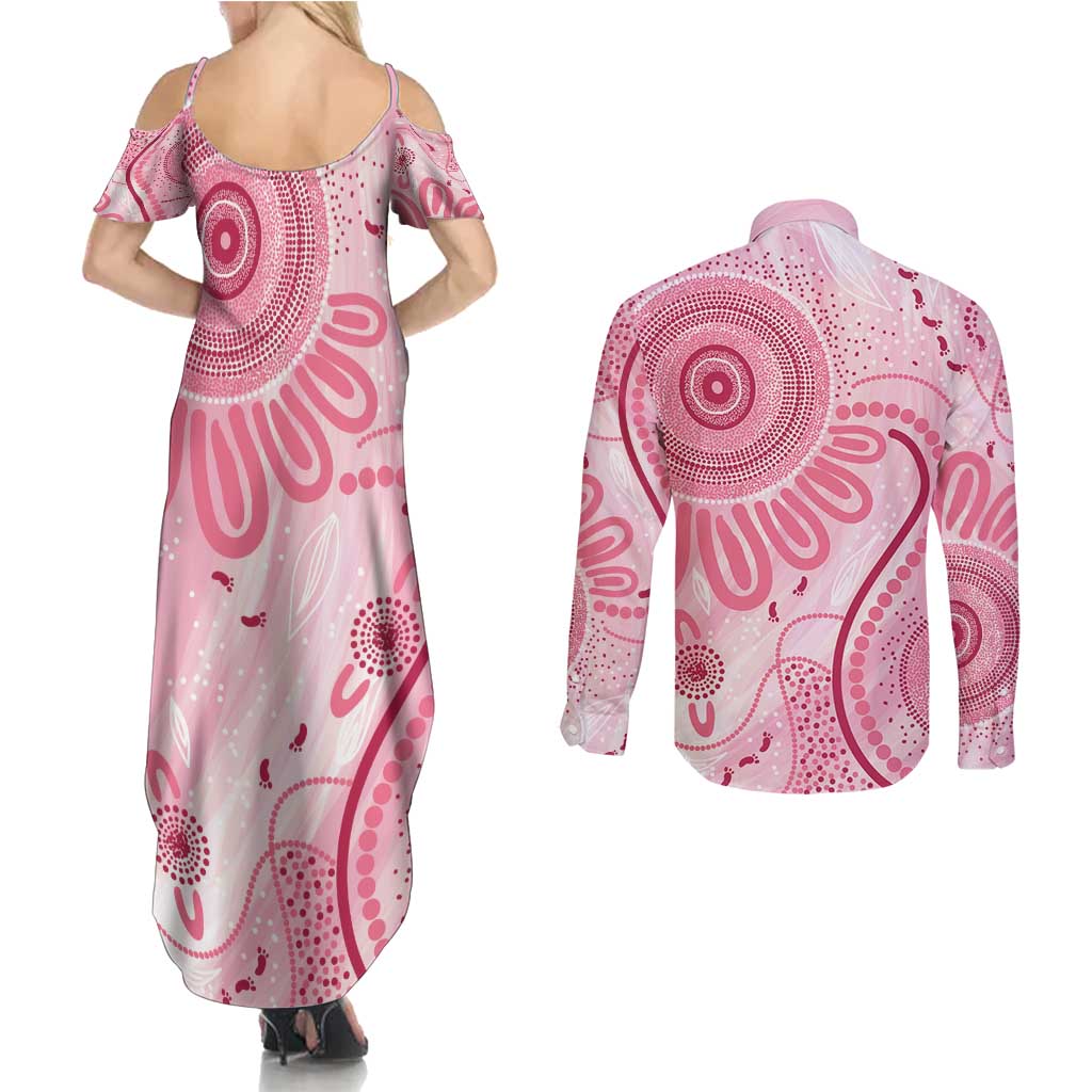 NAIDOC Week 2025 Indigenous Couples Matching Summer Maxi Dress and Long Sleeve Button Shirt Breast Cancer Pink Ribbon