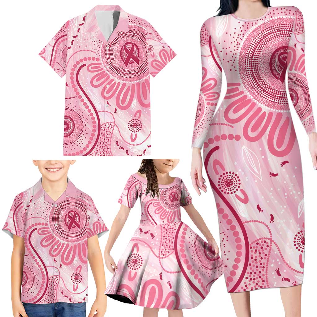 NAIDOC Week 2025 Indigenous Family Matching Long Sleeve Bodycon Dress and Hawaiian Shirt Breast Cancer Pink Ribbon