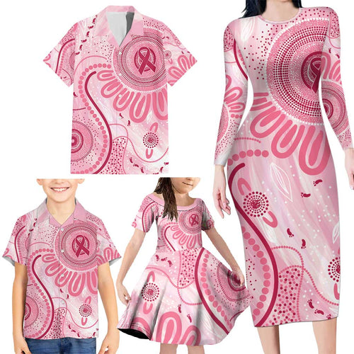 NAIDOC Week 2025 Indigenous Family Matching Long Sleeve Bodycon Dress and Hawaiian Shirt Breast Cancer Pink Ribbon