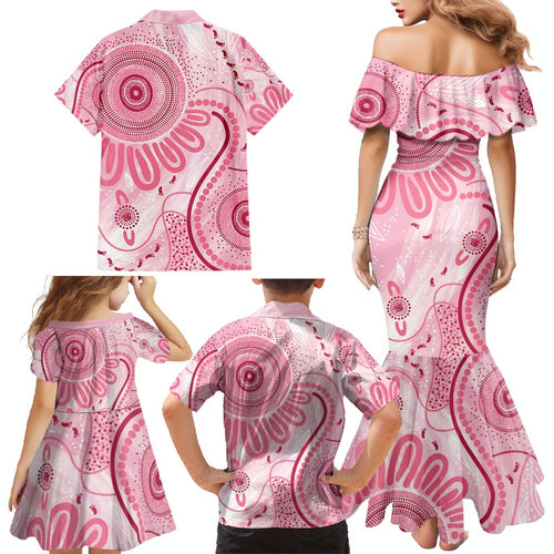 NAIDOC Week 2025 Indigenous Family Matching Mermaid Dress and Hawaiian Shirt Breast Cancer Pink Ribbon