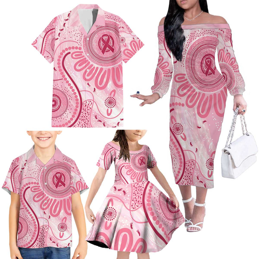 NAIDOC Week 2025 Indigenous Family Matching Off The Shoulder Long Sleeve Dress and Hawaiian Shirt Breast Cancer Pink Ribbon