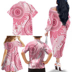 NAIDOC Week 2025 Indigenous Family Matching Off The Shoulder Long Sleeve Dress and Hawaiian Shirt Breast Cancer Pink Ribbon