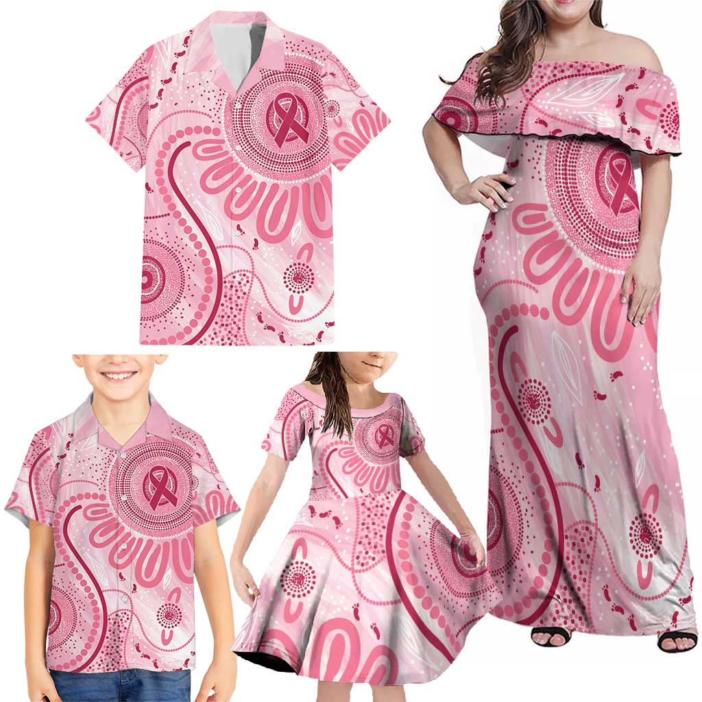 NAIDOC Week 2025 Indigenous Family Matching Off Shoulder Maxi Dress and Hawaiian Shirt Breast Cancer Pink Ribbon