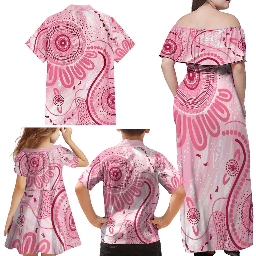 NAIDOC Week 2025 Indigenous Family Matching Off Shoulder Maxi Dress and Hawaiian Shirt Breast Cancer Pink Ribbon