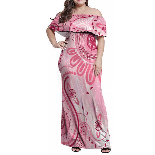 NAIDOC Week 2025 Indigenous Family Matching Off Shoulder Maxi Dress and Hawaiian Shirt Breast Cancer Pink Ribbon