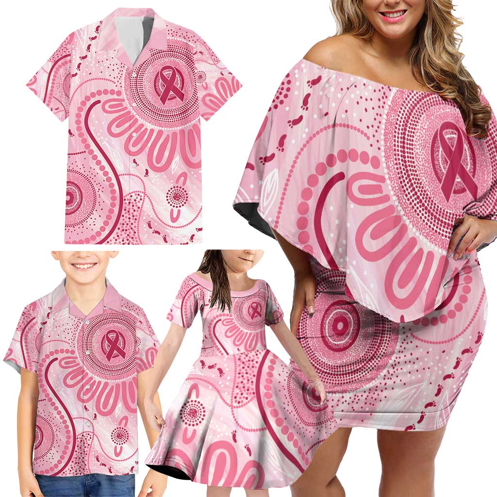 NAIDOC Week 2025 Indigenous Family Matching Off Shoulder Short Dress and Hawaiian Shirt Breast Cancer Pink Ribbon