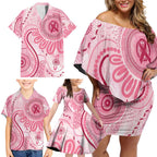 NAIDOC Week 2025 Indigenous Family Matching Off Shoulder Short Dress and Hawaiian Shirt Breast Cancer Pink Ribbon