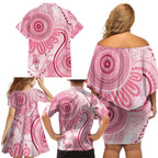 NAIDOC Week 2025 Indigenous Family Matching Off Shoulder Short Dress and Hawaiian Shirt Breast Cancer Pink Ribbon