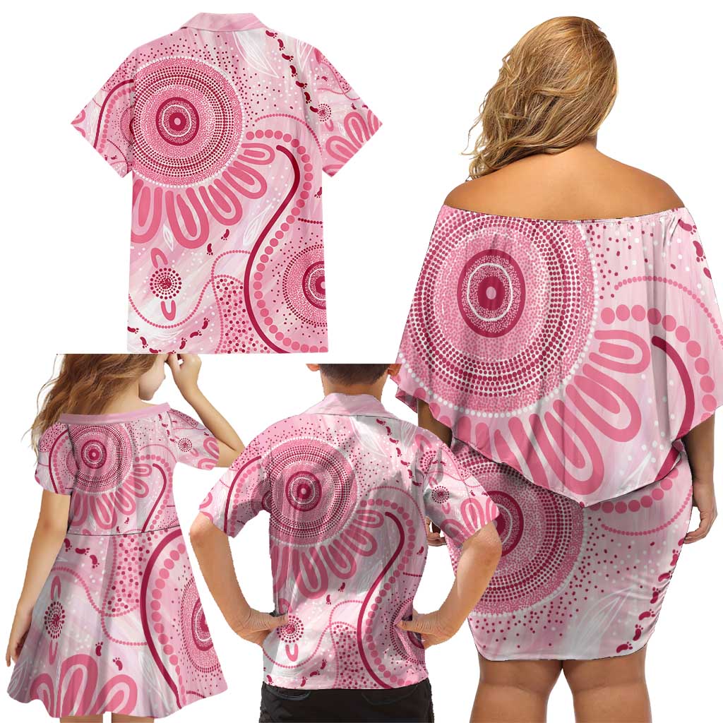 NAIDOC Week 2025 Indigenous Family Matching Off Shoulder Short Dress and Hawaiian Shirt Breast Cancer Pink Ribbon