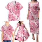 NAIDOC Week 2025 Indigenous Family Matching Puletasi and Hawaiian Shirt Breast Cancer Pink Ribbon