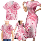NAIDOC Week 2025 Indigenous Family Matching Short Sleeve Bodycon Dress and Hawaiian Shirt Breast Cancer Pink Ribbon