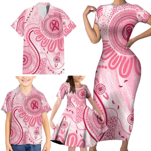 NAIDOC Week 2025 Indigenous Family Matching Short Sleeve Bodycon Dress and Hawaiian Shirt Breast Cancer Pink Ribbon