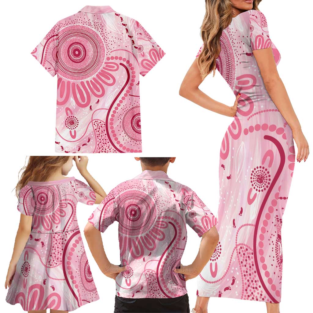 NAIDOC Week 2025 Indigenous Family Matching Short Sleeve Bodycon Dress and Hawaiian Shirt Breast Cancer Pink Ribbon