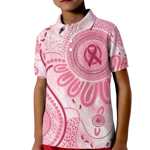 NAIDOC Week 2025 Indigenous Kid Polo Shirt Breast Cancer Pink Ribbon