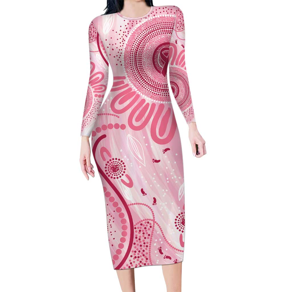 NAIDOC Week 2025 Indigenous Long Sleeve Bodycon Dress Breast Cancer Pink Ribbon