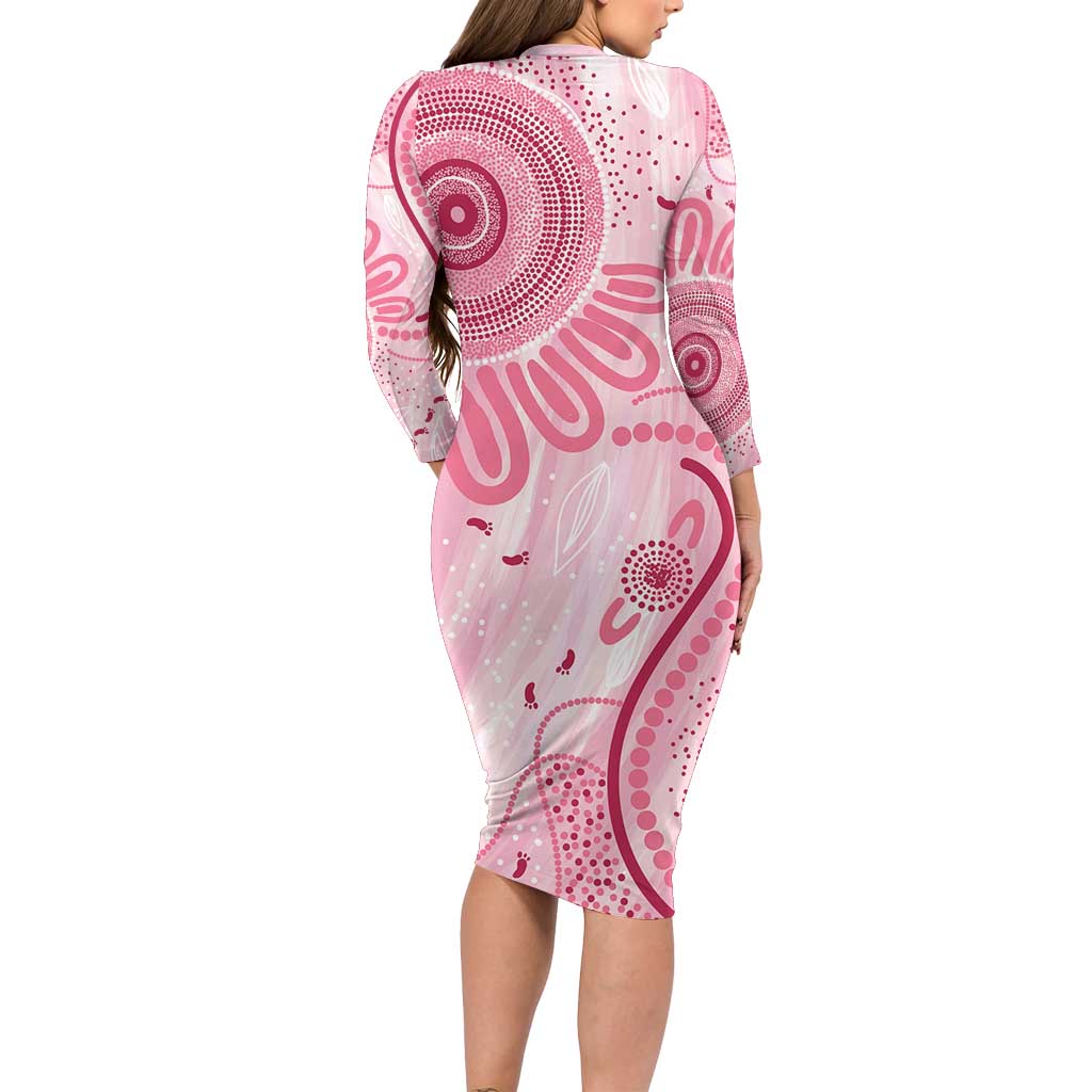 NAIDOC Week 2025 Indigenous Long Sleeve Bodycon Dress Breast Cancer Pink Ribbon