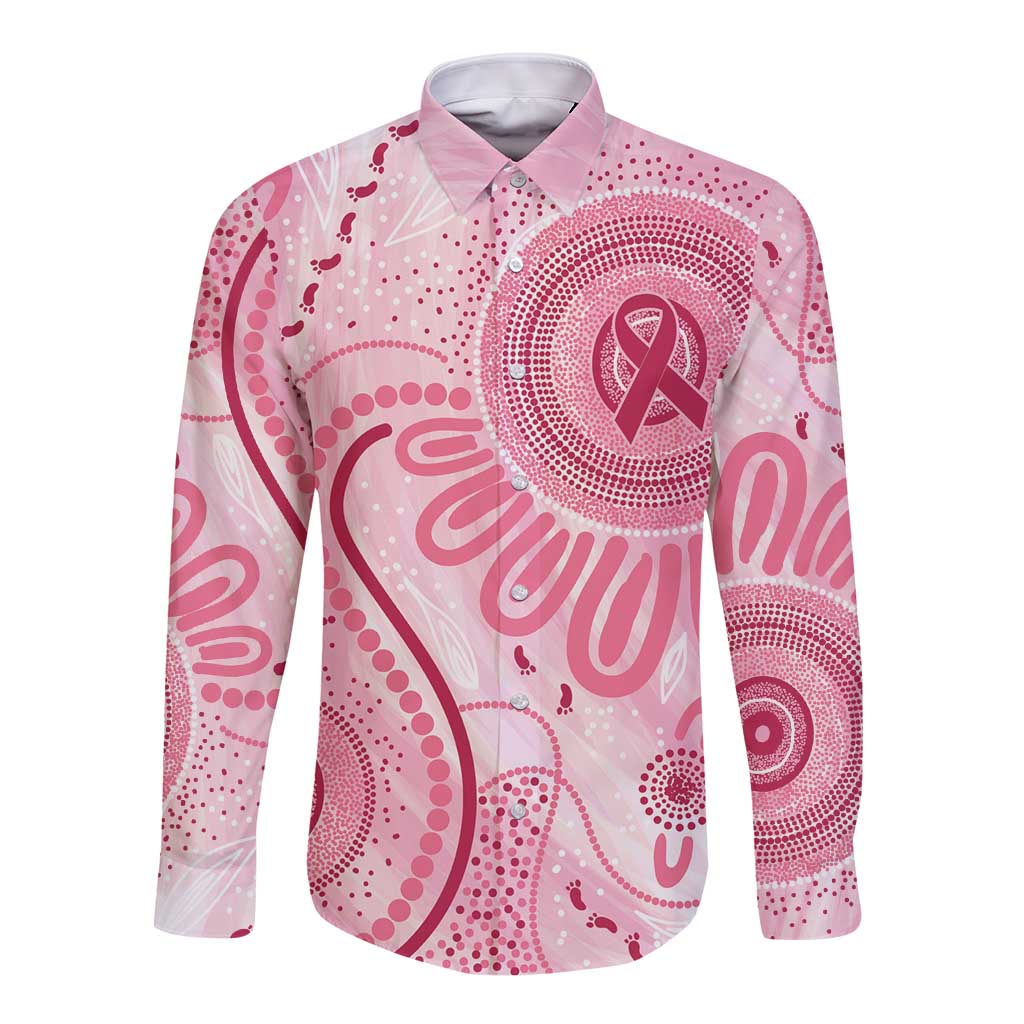 NAIDOC Week 2025 Indigenous Long Sleeve Button Shirt Breast Cancer Pink Ribbon
