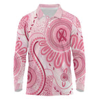 NAIDOC Week 2025 Indigenous Long Sleeve Polo Shirt Breast Cancer Pink Ribbon