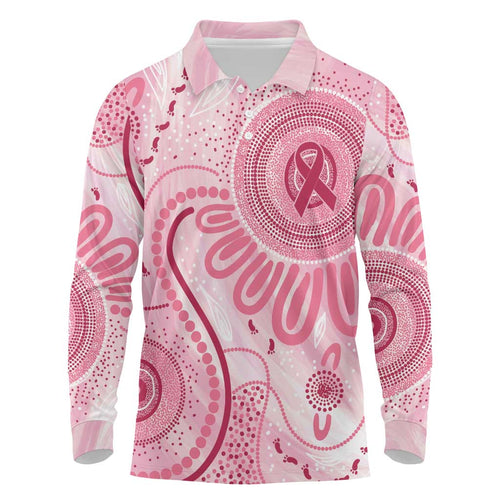 NAIDOC Week 2025 Indigenous Long Sleeve Polo Shirt Breast Cancer Pink Ribbon