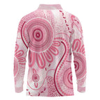 NAIDOC Week 2025 Indigenous Long Sleeve Polo Shirt Breast Cancer Pink Ribbon