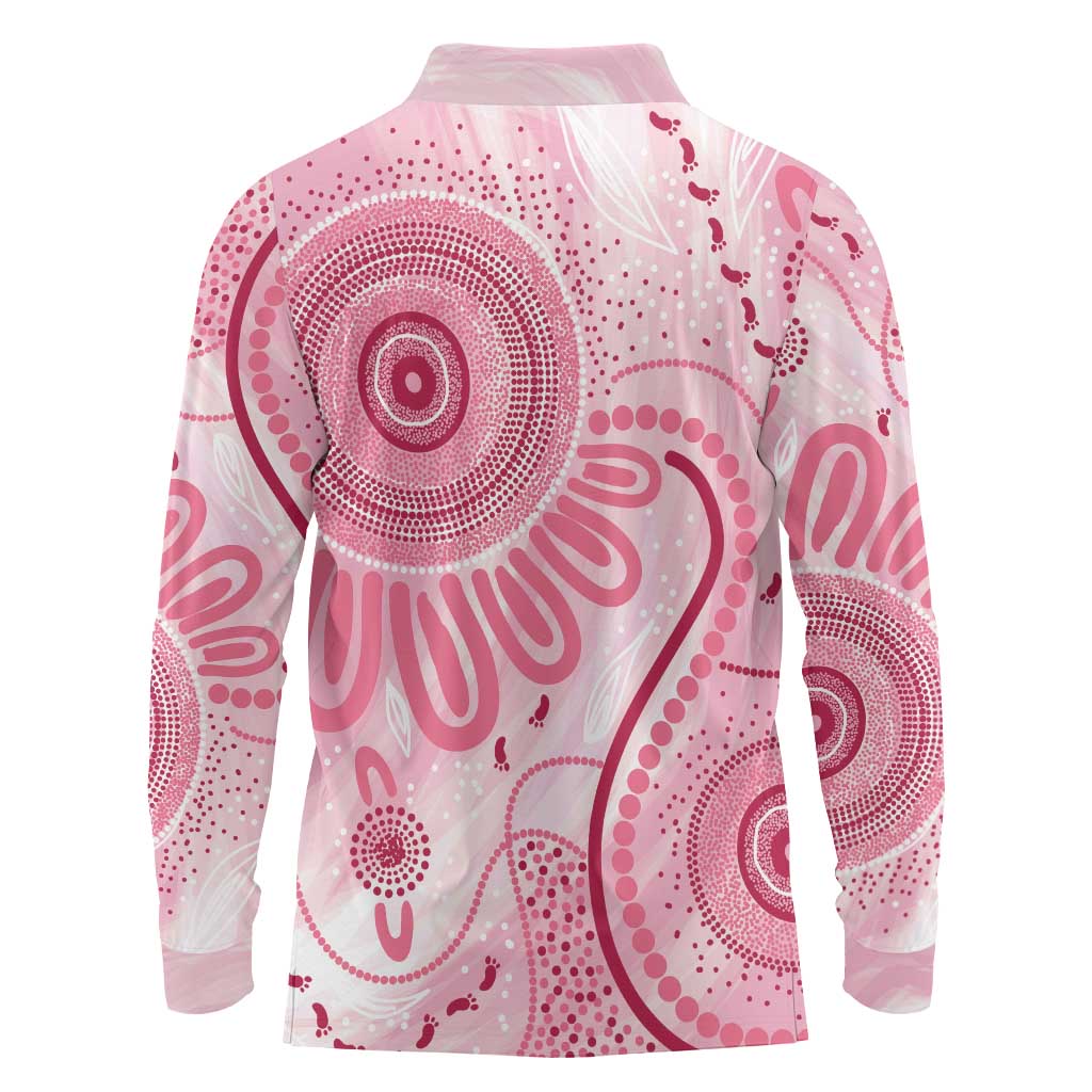 NAIDOC Week 2025 Indigenous Long Sleeve Polo Shirt Breast Cancer Pink Ribbon