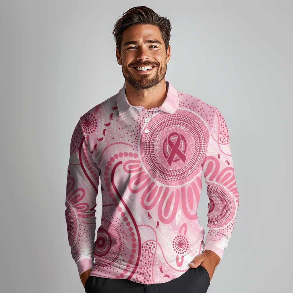 NAIDOC Week 2025 Indigenous Long Sleeve Polo Shirt Breast Cancer Pink Ribbon