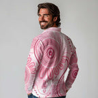 NAIDOC Week 2025 Indigenous Long Sleeve Polo Shirt Breast Cancer Pink Ribbon