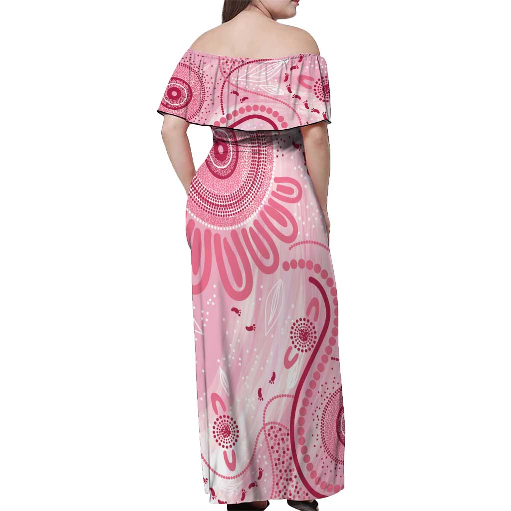 NAIDOC Week 2025 Indigenous Off Shoulder Maxi Dress Breast Cancer Pink Ribbon