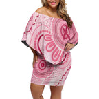 NAIDOC Week 2025 Indigenous Off Shoulder Short Dress Breast Cancer Pink Ribbon