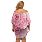 NAIDOC Week 2025 Indigenous Off Shoulder Short Dress Breast Cancer Pink Ribbon